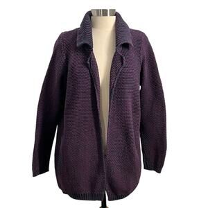 Orvis Vintage 100% Cotton Deep Purple Thick Knit Open Cardigan Women's Small